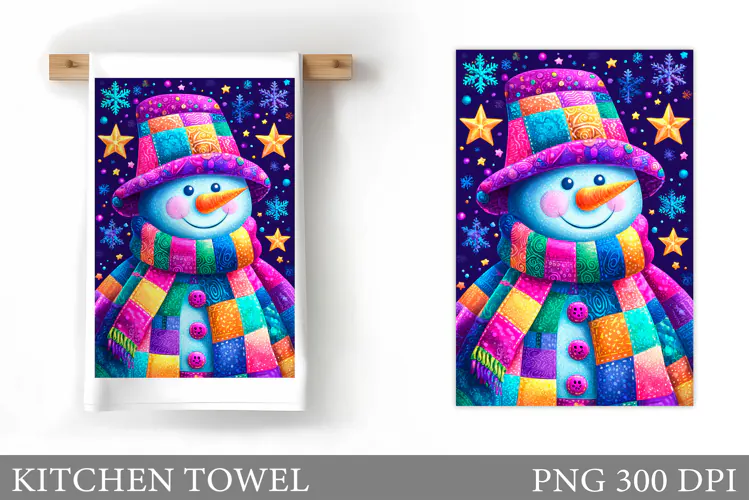 Snowman Kitchen Towel Design. Christmas Kitchen Towel
