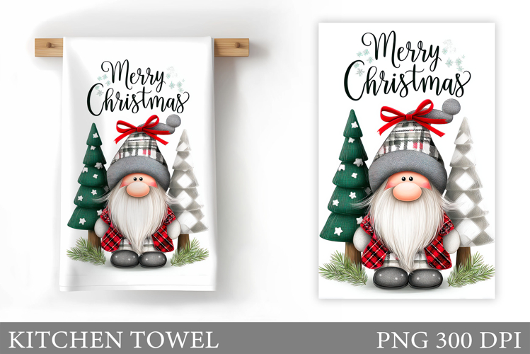 Christmas Kitchen Towel. Christmas Gnome Kitchen Towel