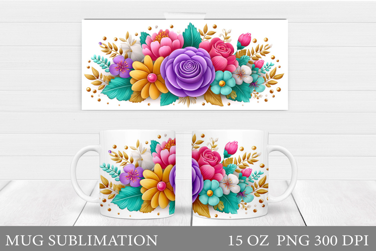 Floral Mug Sublimation. Flowers Mug Wrap Design