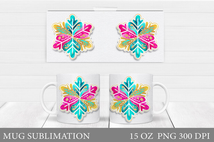 Snowflake Winter Mug Sublimation. Snowflake Mug Wrap Design example image 1