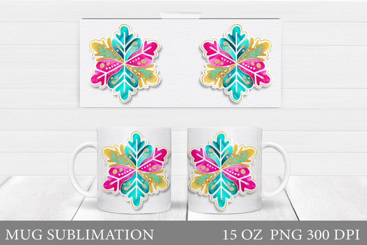 Snowflake Winter Mug Sublimation. Snowflake Mug Wrap Design