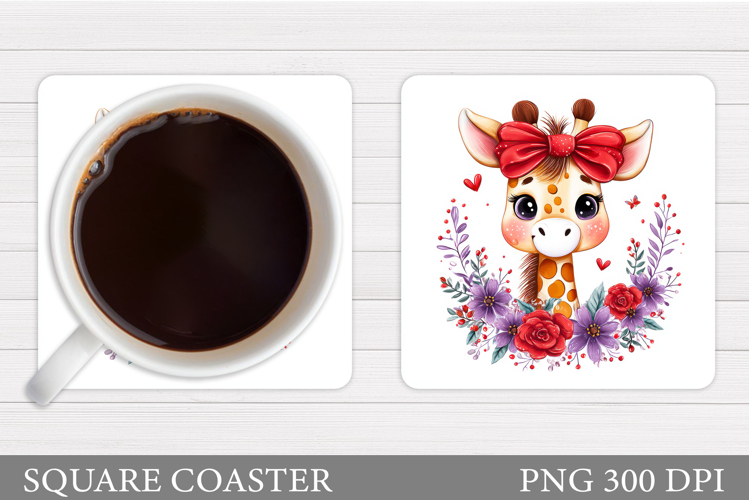 Cute Giraffe Coaster. Giraffe Flowers Coaster Sublimation
