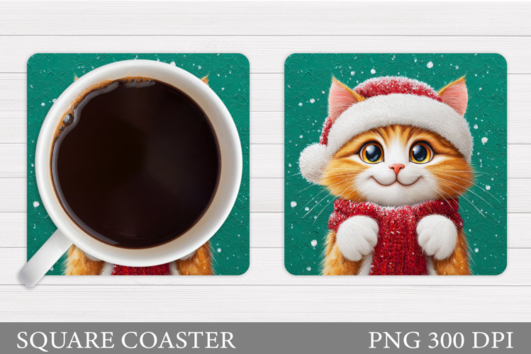 Christmas Cat Coaster Design. Christmas Coaster Sublimation