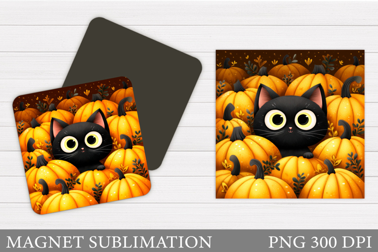 Black Cat Magnet Sublimation. Cat Halloween Magnet Design