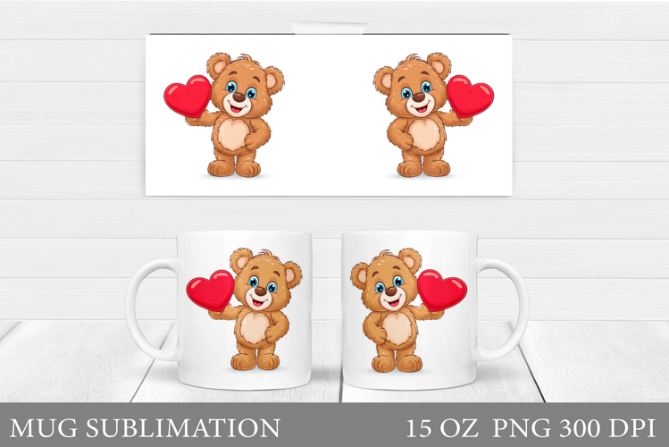 Valentines Bear Mug Sublimation. Valentine Mug Wrap Design