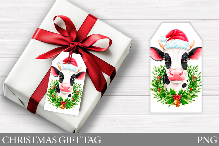 Christmas Cow Gift Tag Printable. Christmas Gift Tag Design