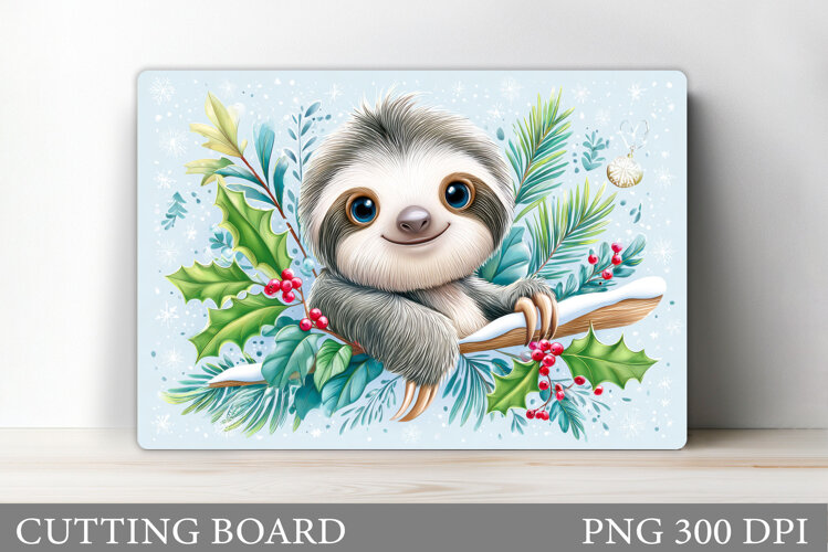 Christmas Sloth Cutting Board. Christmas Cutting Board example image 1