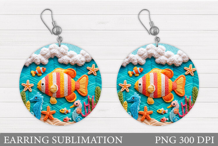 Fish Earring Sublimation. Fish Round Earring Design example image 1