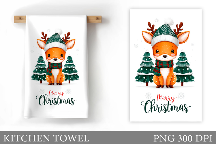 Christmas Deer Kitchen Towel. Christmas Kitchen Towel Design