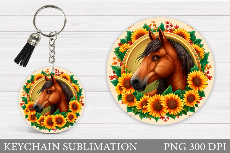 Horse Keychain Sublimation. Horse Flowers Keychain Design
