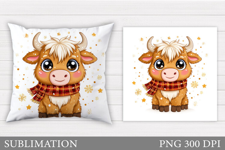 Christmas Cow Pillow Sublimation. Christmas Pillow Design example image 1