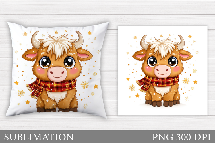 Christmas Cow Pillow Sublimation. Christmas Pillow Design