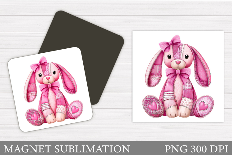 Patchwork Bunny Magnet Design. Cute Bunny Magnet Sublimation