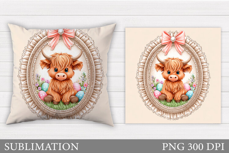 Easter Cow Pillow Design. Easter Pillow Sublimation example image 1