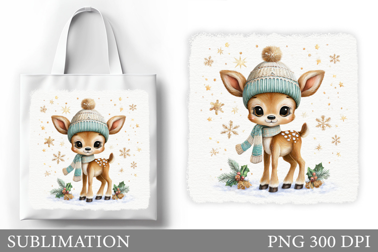 Christmas Deer Tote Bag. Christmas Tote Bag Sublimation