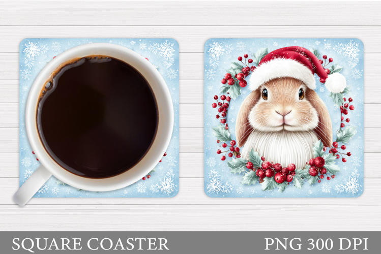Christmas Bunny Coaster. Cute Bunny Coaster Sublimation