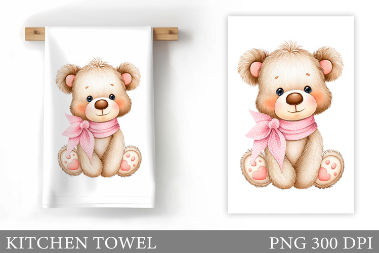 Cute Bear Kitchen Towel. Valentines Kitchen Towel Design