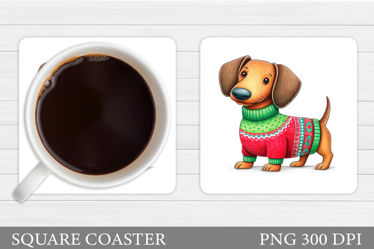 Christmas Dachshund Coaster. Christmas Coaster Sublimation