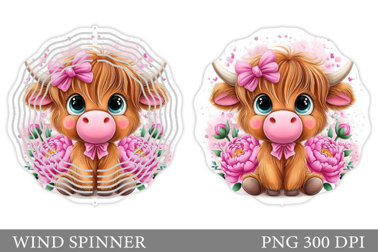 Cute Cow Wind Spinner Design. Cute Cow Sublimation example image 1