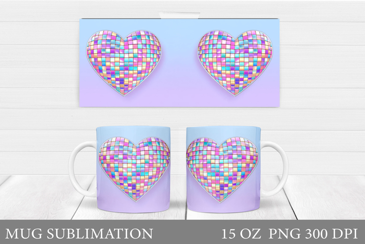 Disco Heart Mug Design. Valentines Mug Sublimation