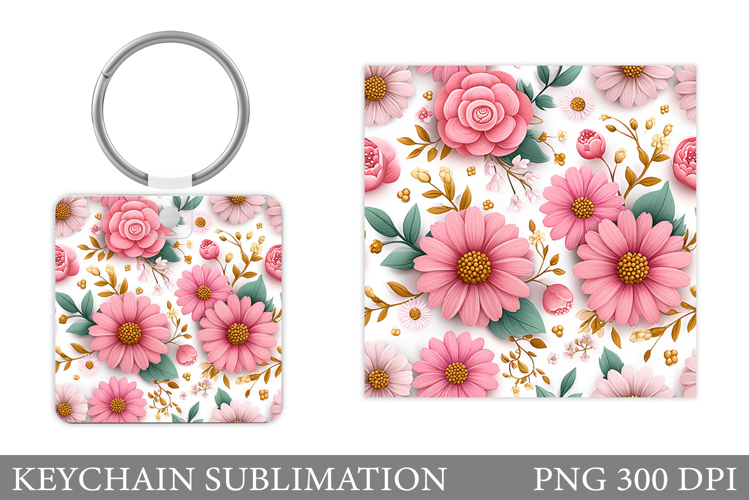 Flowers Square Keychain. Wildflowers Keychain Sublimation