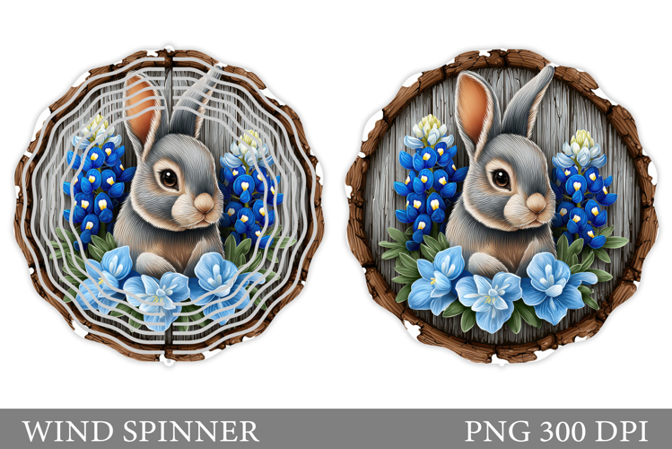 Cute Bunny Wind Spinner. Bunny Flowers Wind Spinner Design