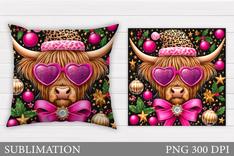 Christmas Cow Pillow Design. Christmas Pillow Sublimation