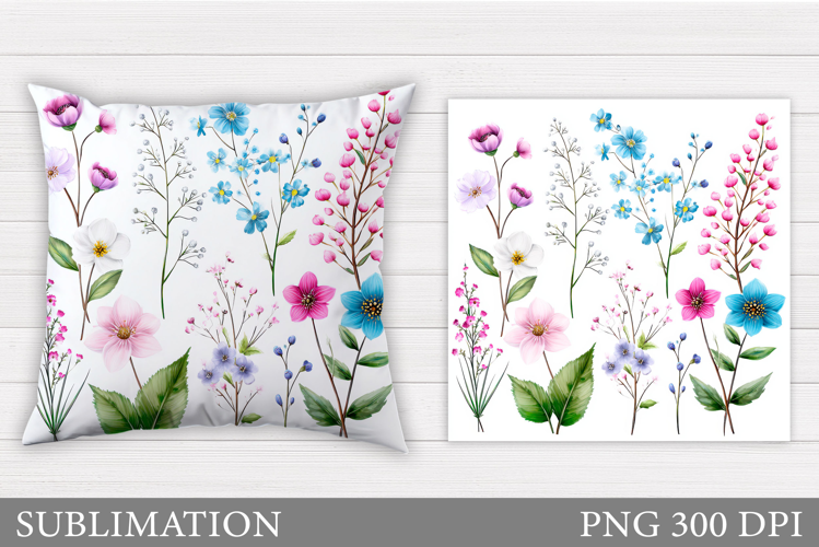 Flowers Sublimation. Wildflowers Pillow Sublimation