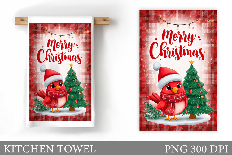 Christmas Cardinal Kitchen Towel. Christmas Kitchen Towel