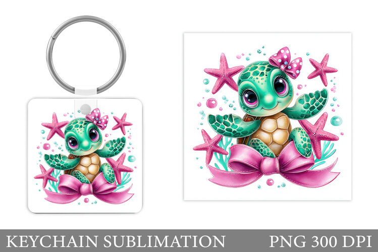 Turtle Keychain Sublimation. Turtle Keychain Design example image 1