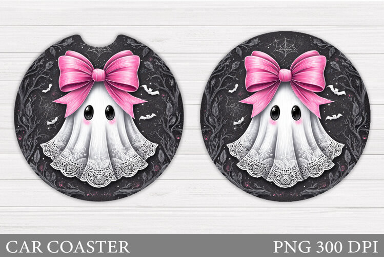 Halloween Ghost Car Coaster. Cute Halloween Car Coaster example image 1
