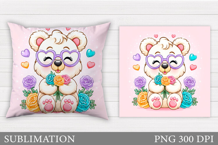Cute Bear Pillow Sublimation. Cute Bear Sublimation example image 1