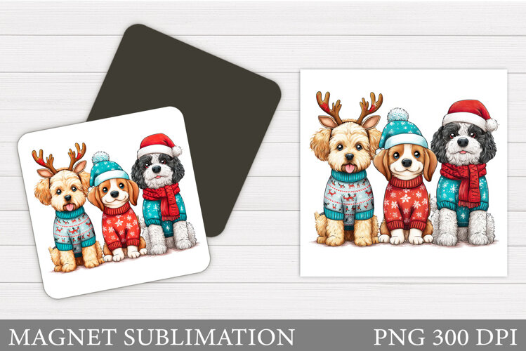 Christmas Dog Magnet Design. Christmas Magnet Sublimation example image 1