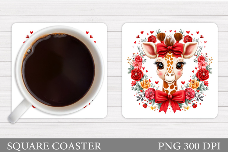 Cute Giraffe Coaster. Giraffe Flowers Coaster Sublimation