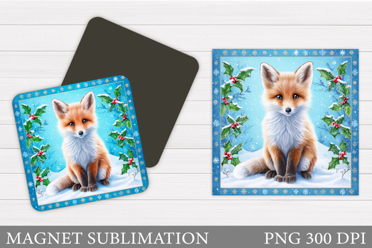 Christmas Fox Magnet. Christmas Magnet Sublimation