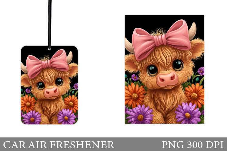 Cow Car Air Freshener Design. Highland Cow Sublimation