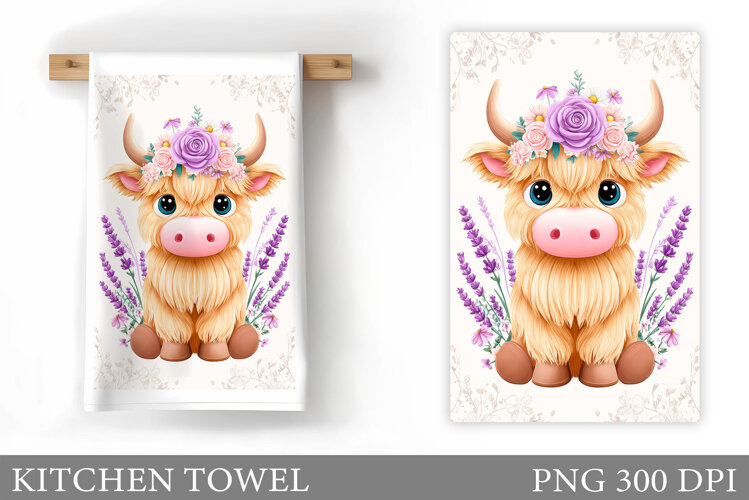 Cow Kitchen Towel Design. Cow Flowers Kitchen Towel example image 1