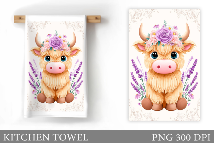 Cow Kitchen Towel Design. Cow Flowers Kitchen Towel