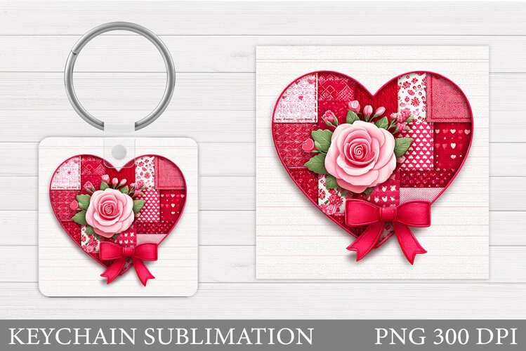Floral Heart Keychain Sublimation. Valentine Keychain Design example image 1