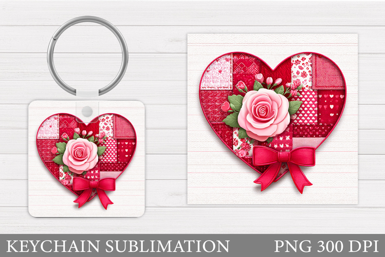 Floral Heart Keychain Sublimation. Valentine Keychain Design
