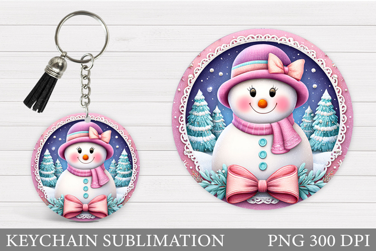 Cute Snowman Keychain Design. Christmas Keychain Sublimation