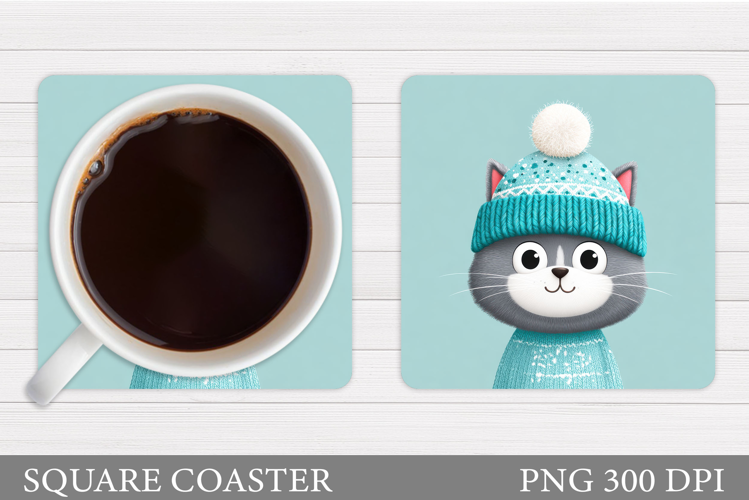 Cute Cat Coaster Design. Cute Cat Sublimation