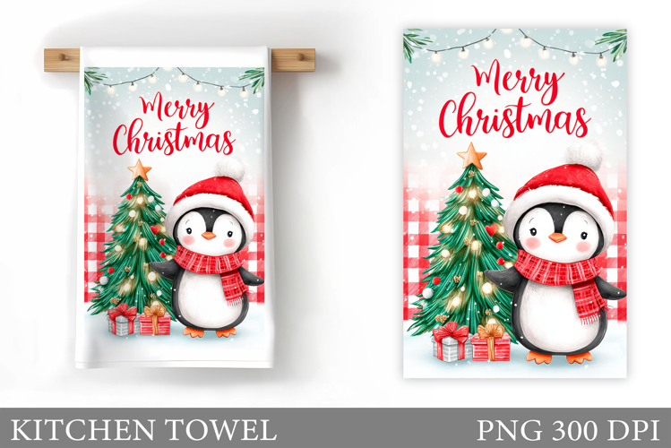 Christmas Penguin Kitchen Towel. Christmas Kitchen Towel