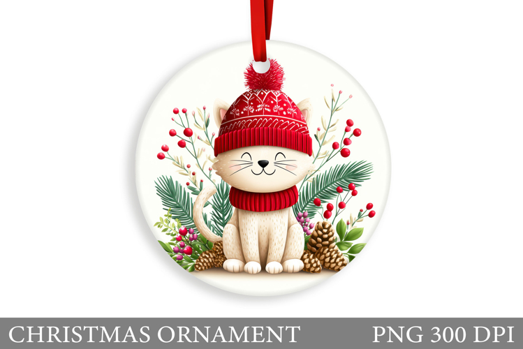 Cute Cat Christmas Ornament. Winter Cat Christmas Ornament