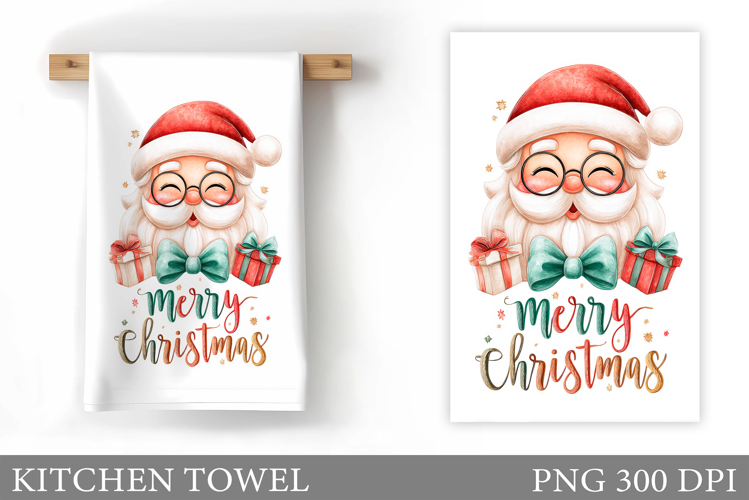 Santa Claus Kitchen Towel. Christmas Kitchen Towel Design