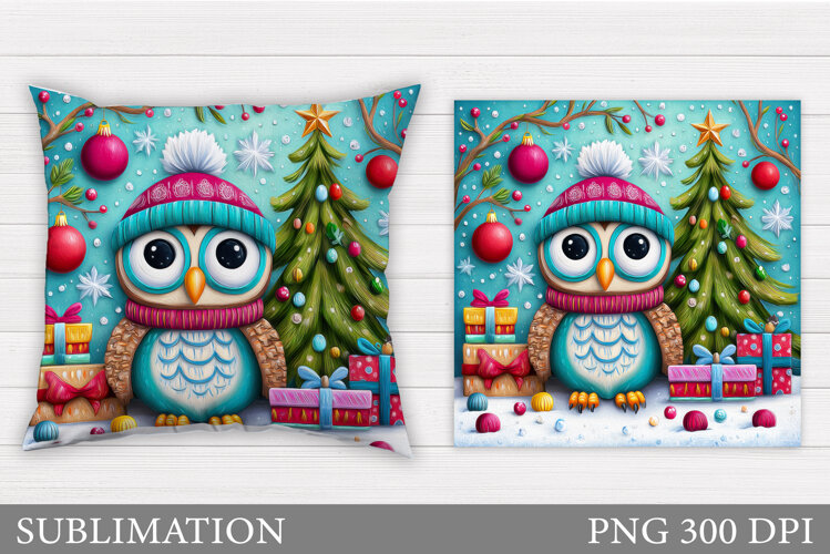 Cute Owl Pillow Design. Christmas Pillow Sublimation example image 1