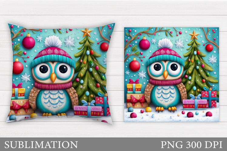 Cute Owl Pillow Design. Christmas Pillow Sublimation