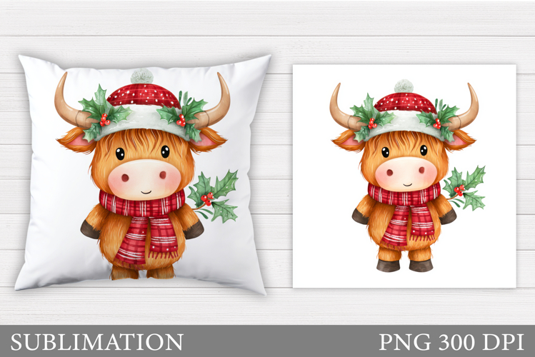 Highland Cow Pillow Design. Christmas Pillow Sublimation