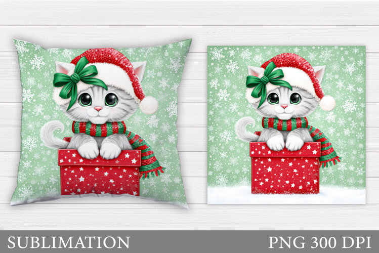 Christmas Cat Pillow Design. Christmas Pillow Sublimation example image 1