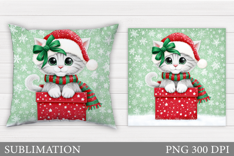 Christmas Cat Pillow Design. Christmas Pillow Sublimation